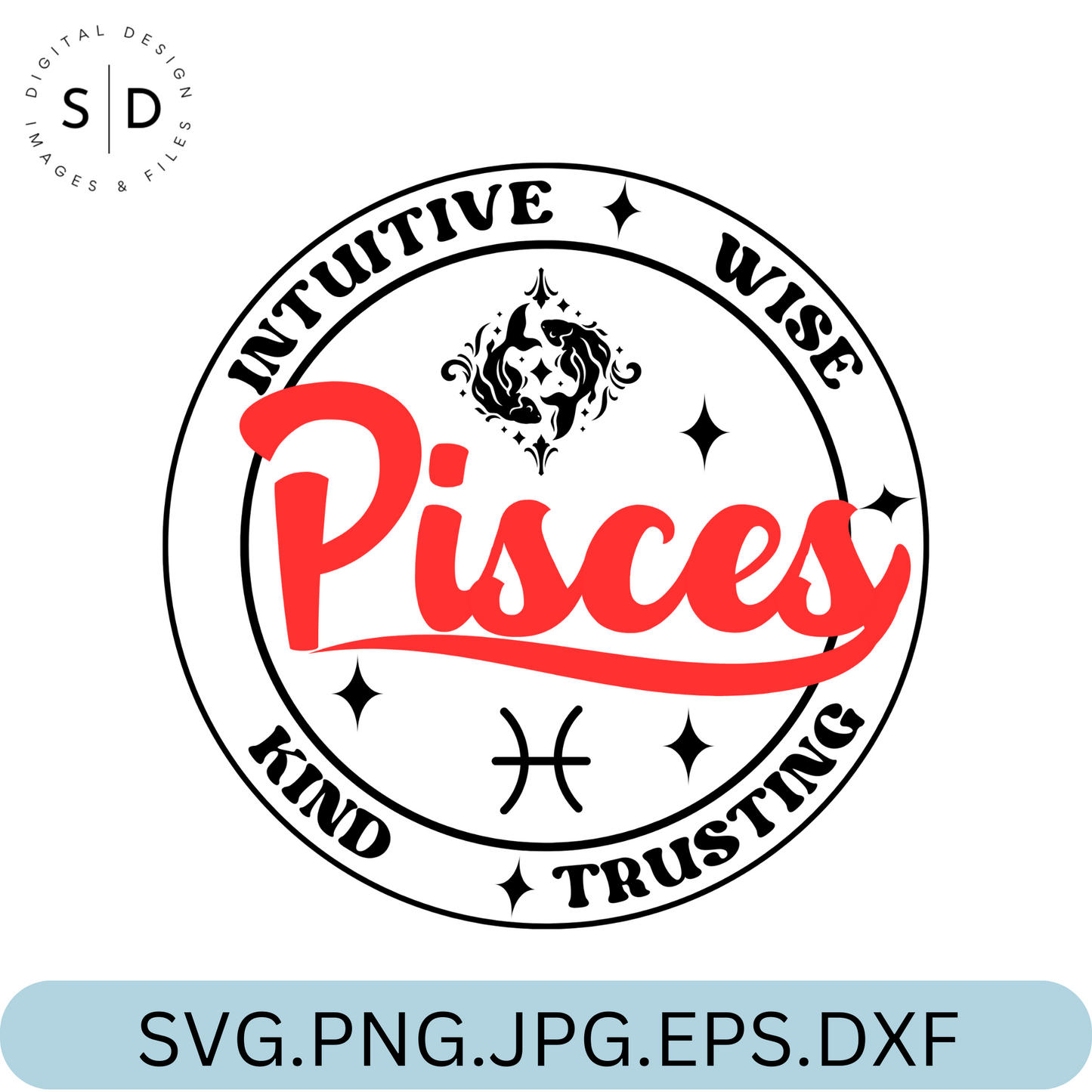 Pisces Zodiac Sign Round Frame Retro SVG