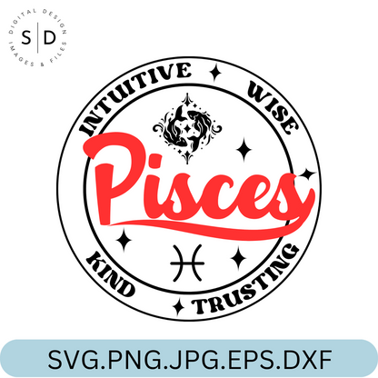 Pisces Zodiac Sign Round Frame Retro SVG