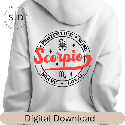 Scorpio Zodiac Sign Round Frame Retro SVG