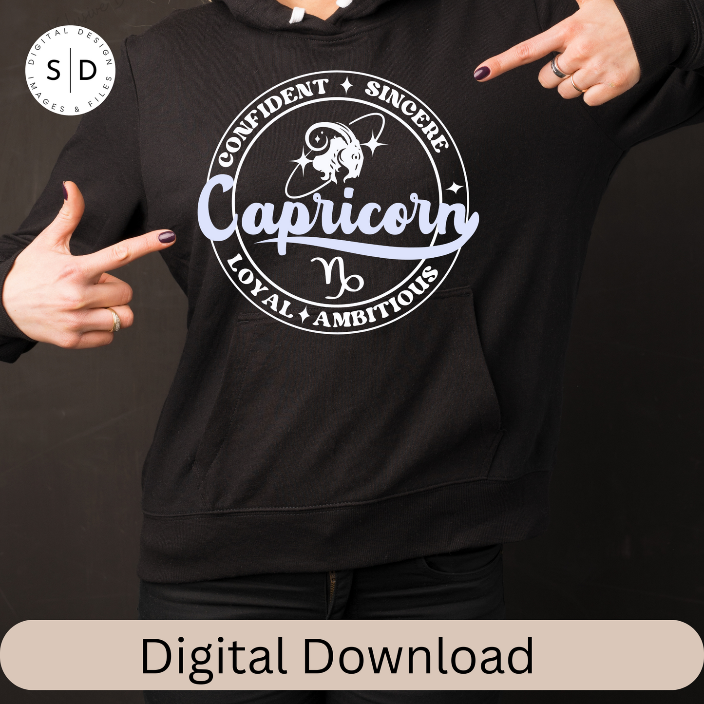 Capricorn Zodiac Sign Round Frame Retro SVG
