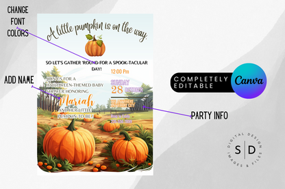 A Little Pumpkin Is On The Way Baby Shower invitation Bundle