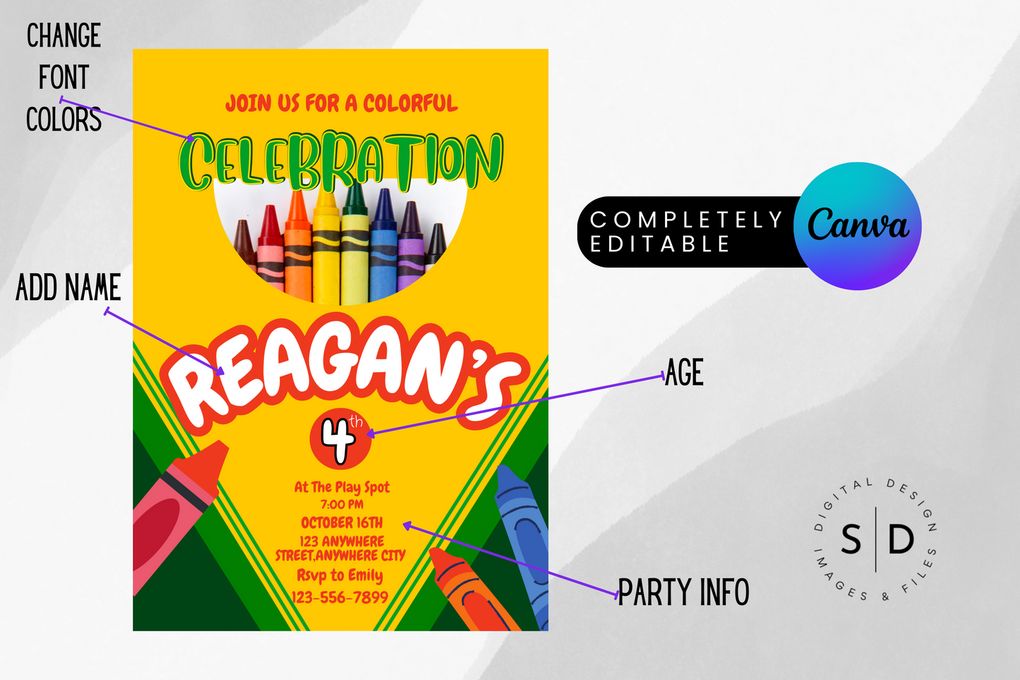 Colorful Crayon Birthday Party Invitation