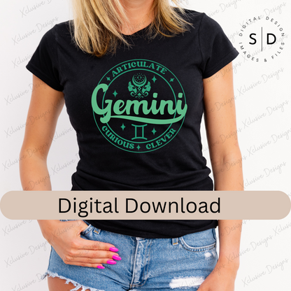 Gemini Zodiac Sign Round Frame Retro SVG