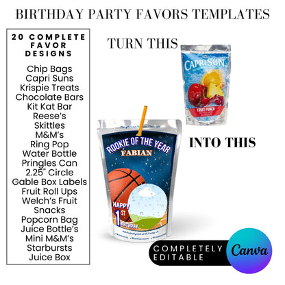 Rookie of The year Basketball Birthday Party Favor Templates Bundle