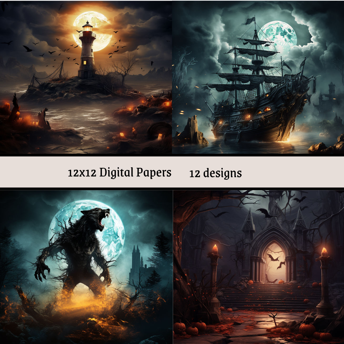 Scary Halloween Background 12x12" Papers