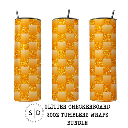 Glitter Monochromatic Checkerboard Tumbler Wrap Bundle
