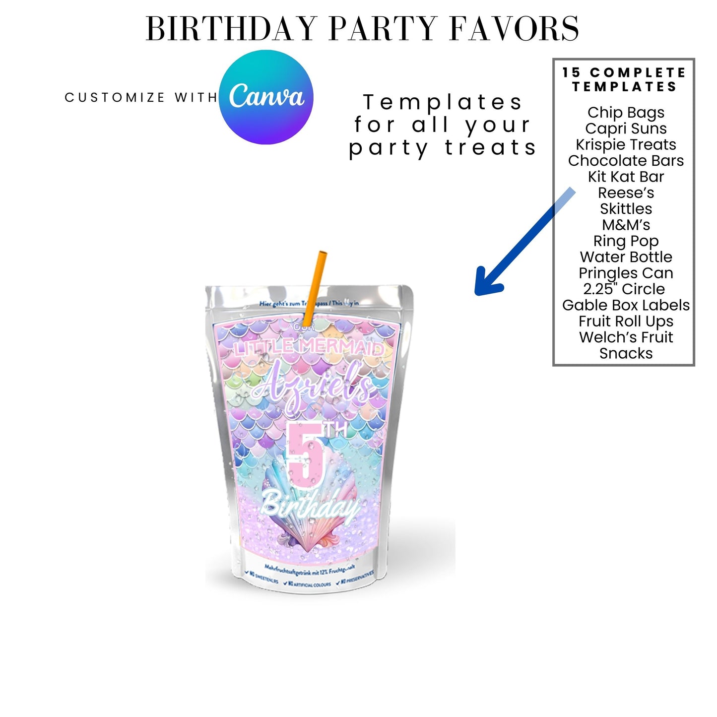 Mermaid Scales Pastel Birthday Party Favor Templates Bundle