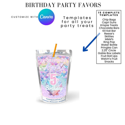 Mermaid Scales Pastel Birthday Party Favor Templates Bundle