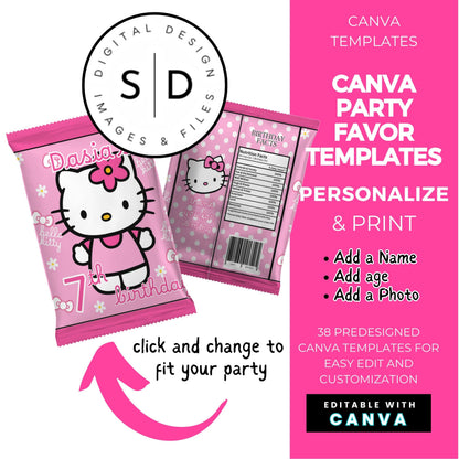 Kitty Birthday Party Favor Templates Bundle