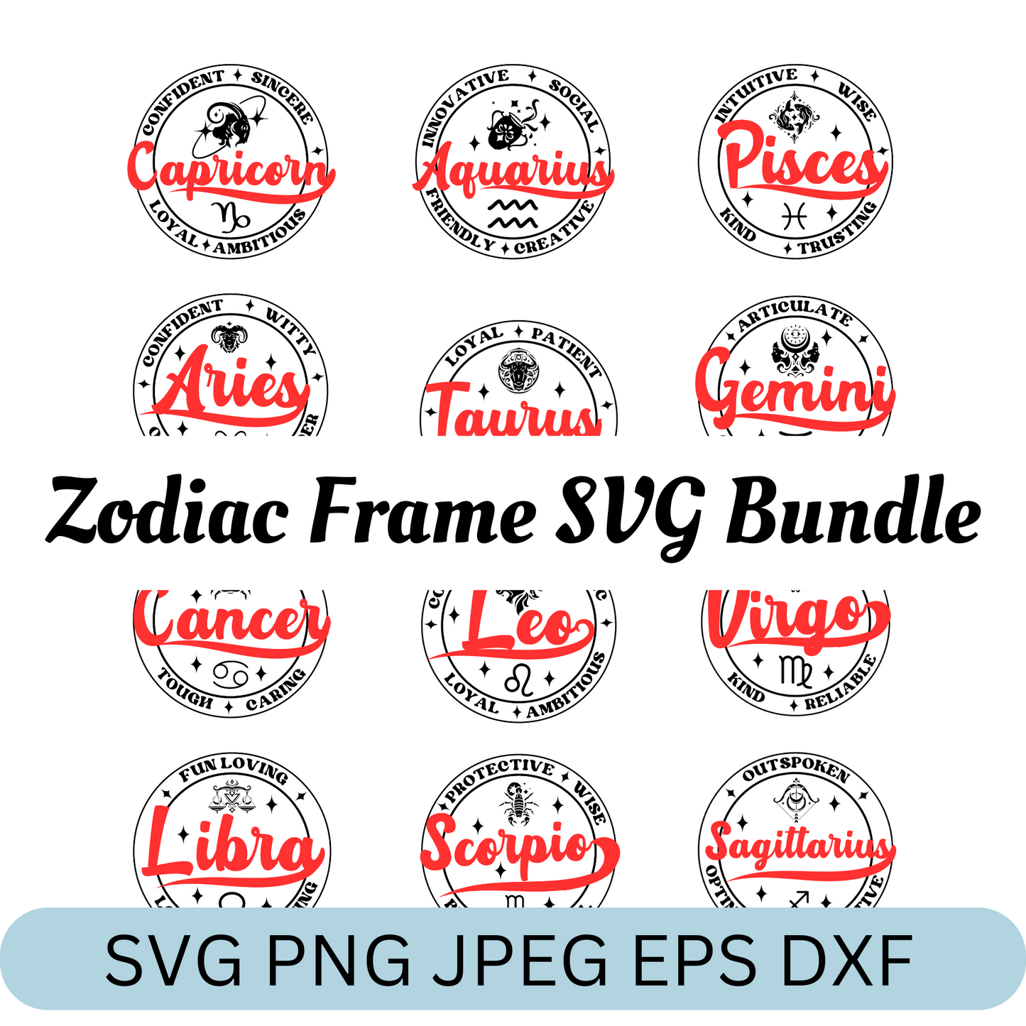 Zodiac Sign Round Frame Retro SVG Bundle