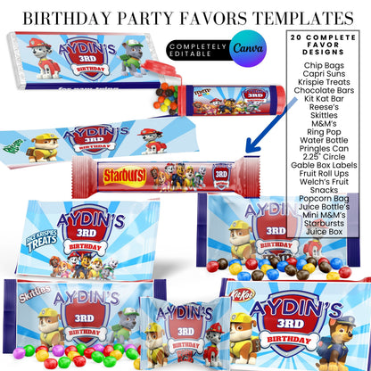 Blue Puppy Patrol Birthday Party Favor Templates Bundle