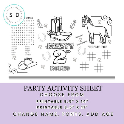 Rodeo Birthday Party Activity Sheet – Editable Canva Template