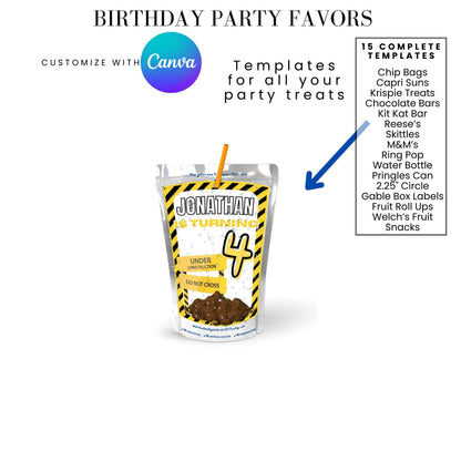 Under Construction Birthday Party Favor Templates Bundle