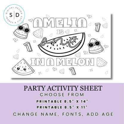 One in a Melon Birthday Activity Placemat – Editable Canva Template