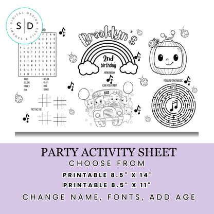 Cocomelon-Inspired Birthday Activity Sheet – Editable Canva Template