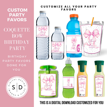 Pink Coquette Bow Party Favor Canva Template Bundle 🎀✨