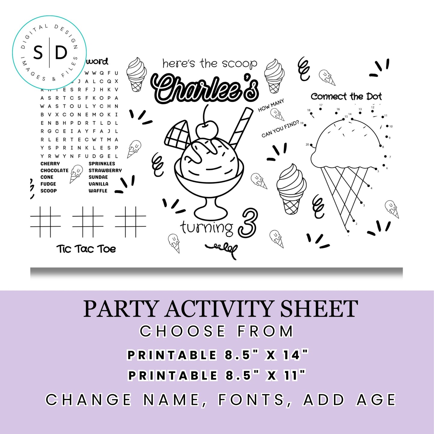 Here's The Scoop Ice Cream Party Party Activity Sheet