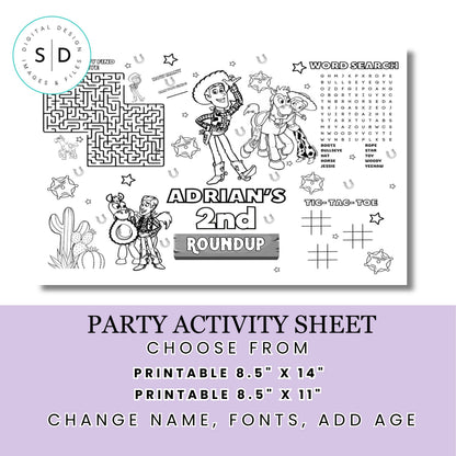 Toy Cowboy Birthday Activity Sheet – Editable Canva Template