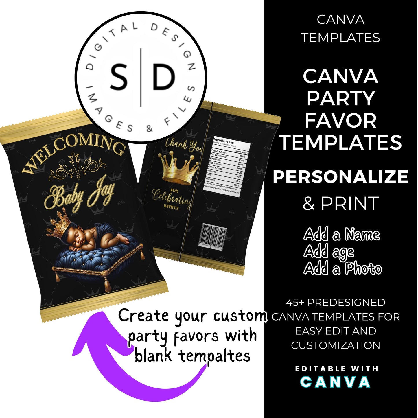 Welcoming Little Prince Baby Shower Canva Templates Bundle