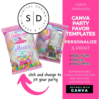 Candy Land Sweets Birthday Party Favor Templates