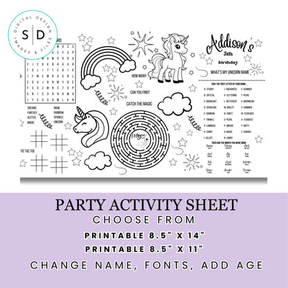 Magical Unicorn Party Activity Sheet