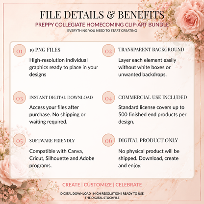 Preppy Collegiate Homecoming Clipart Bundle | 19 PNG Files