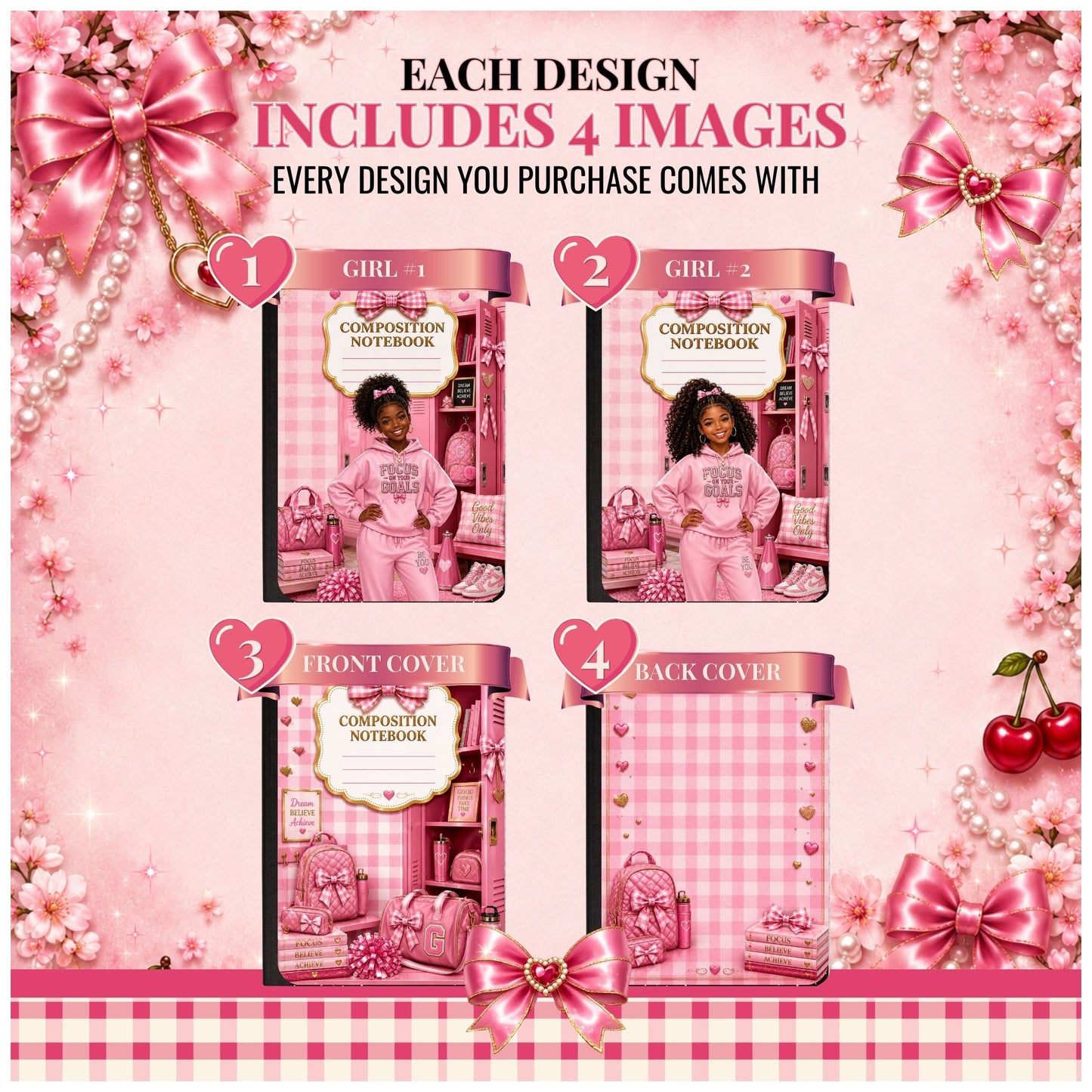 Coquette & Preppy Composition Notebook Cover Bundle | 10 Luxury School Cover Designs