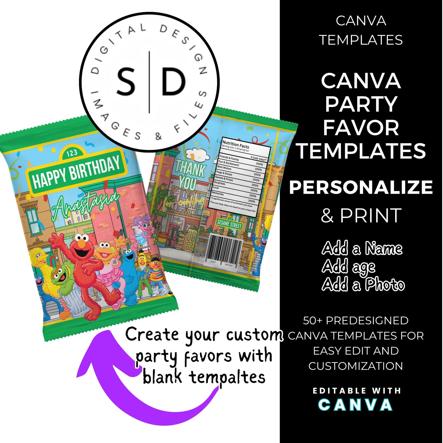 Sesame Street Birthday Party Favors Templates Bundle