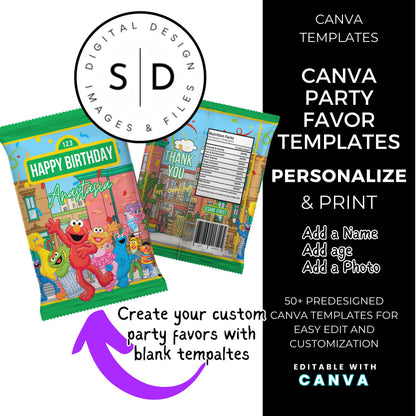 Sesame Street Birthday Party Favors Templates Bundle