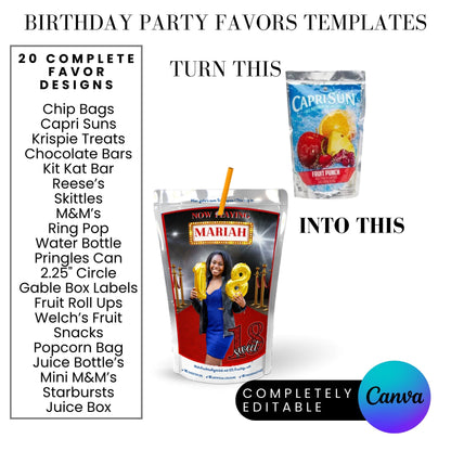 Hollywood Red Carpet Birthday Party Favors Templates Bundle
