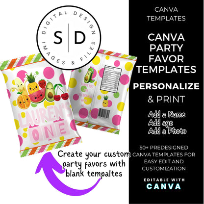 Dancing Fruit Pink Party Favor Templates Bundle