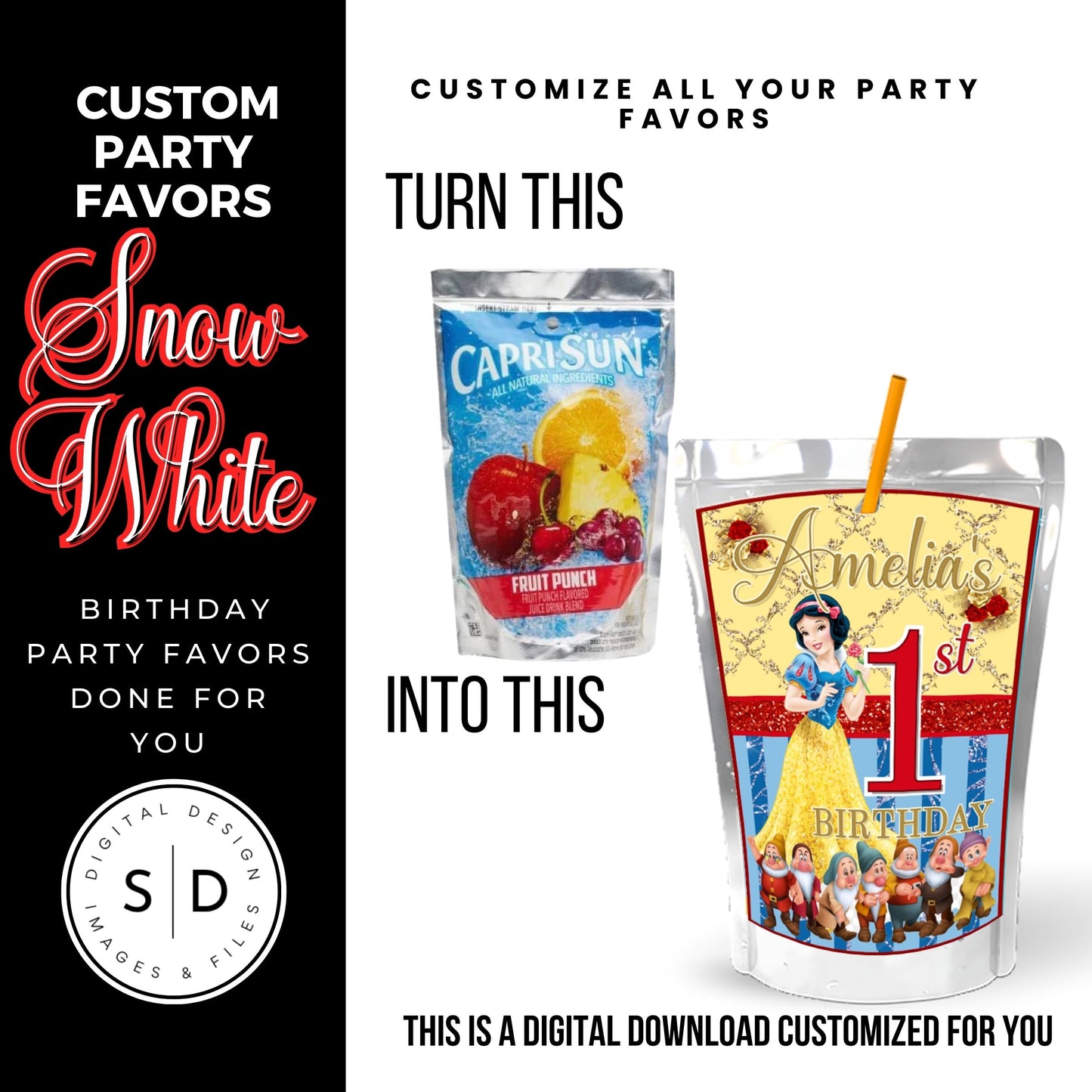 Snow White Party Favor Templates Bundle