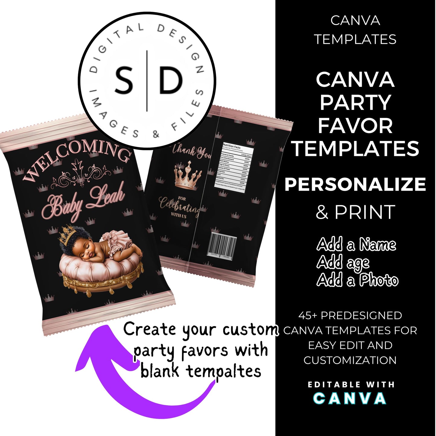 Welcoming Little Princess Baby Shower Canva Templates Bundle
