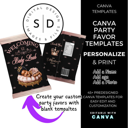 Welcoming Little Princess Baby Shower Canva Templates Bundle