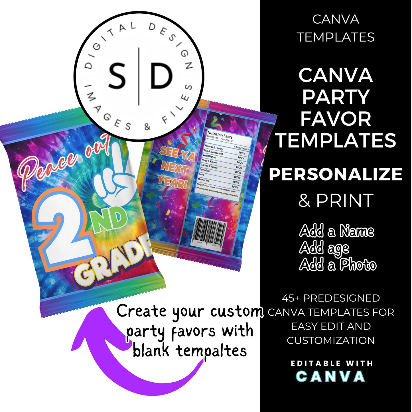 ✌️ Peace Out End of Year Party Favor Canva Template Bundle