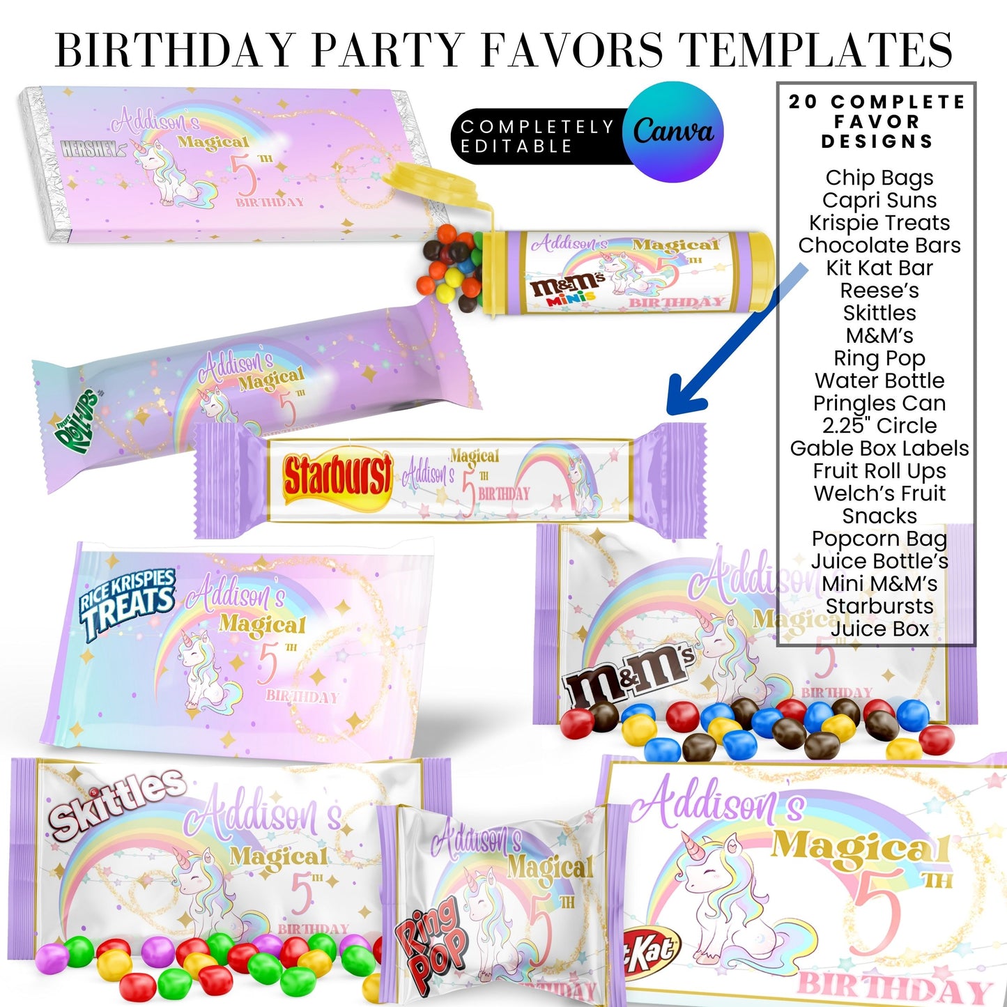 Magical Unicorn Birthday Party Favor Templates