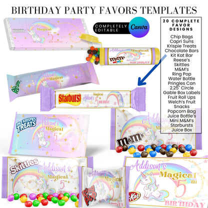 Magical Unicorn Birthday Party Favor Templates