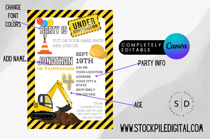 Under Construction Birthday Party Invitation