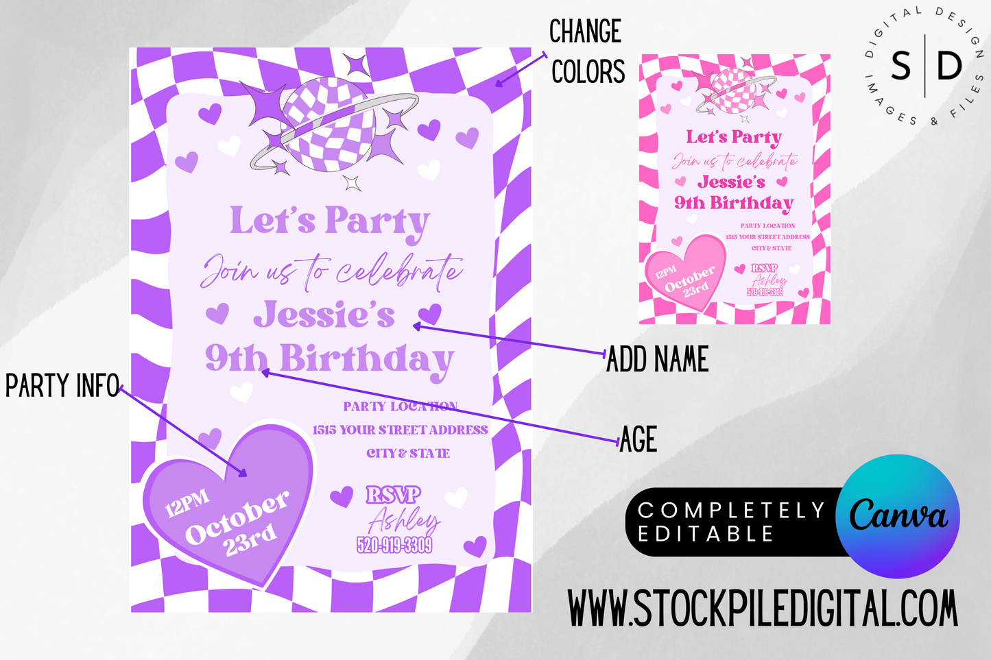 Retro Checkboard Birthday Party Invitation