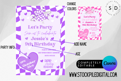Retro Checkboard Birthday Party Invitation