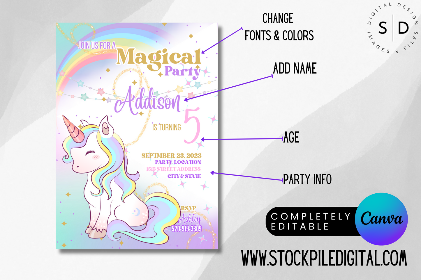 Magical Unicorn Birthday Party Invitation