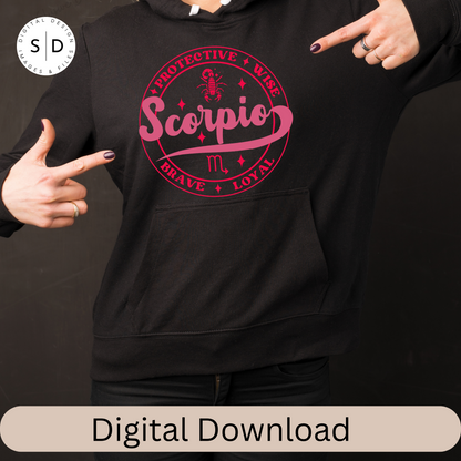 Scorpio Zodiac Sign Round Frame Retro SVG
