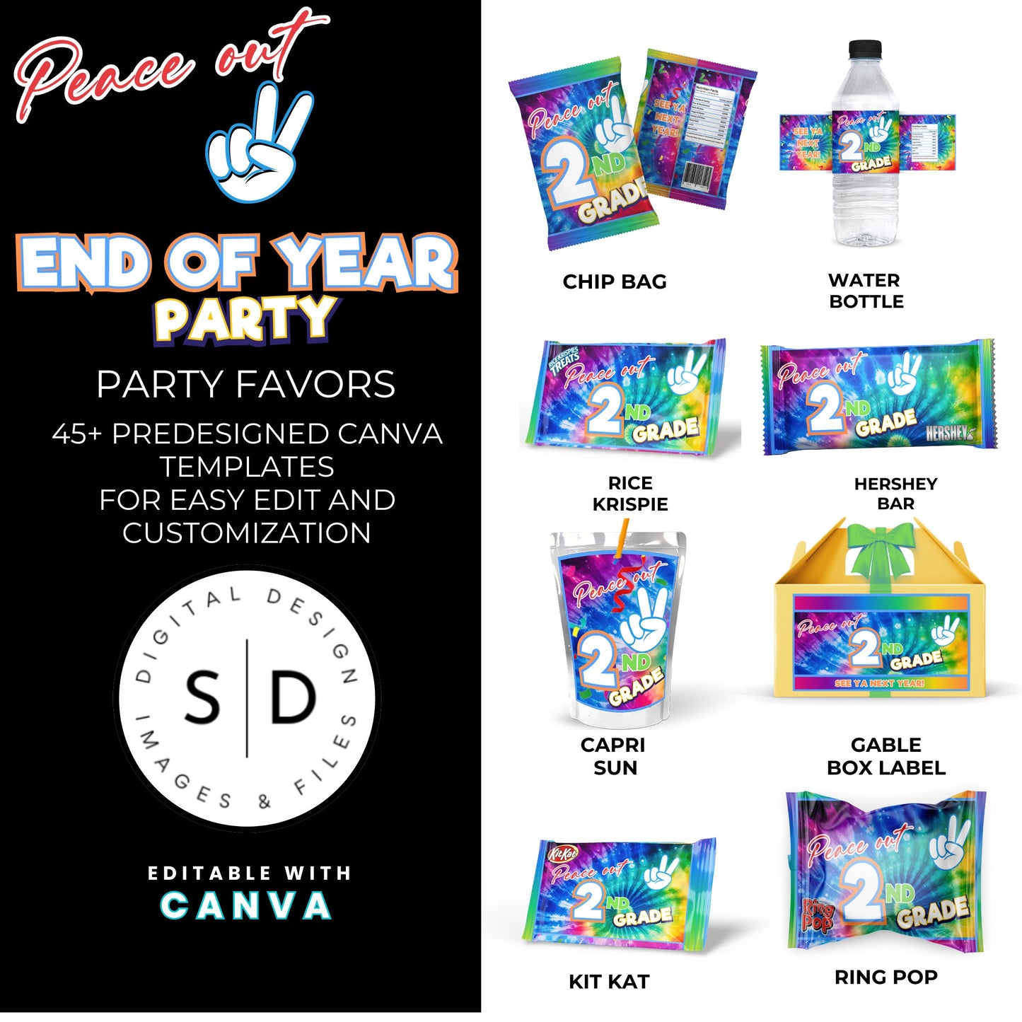 ✌️ Peace Out End of Year Party Favor Canva Template Bundle