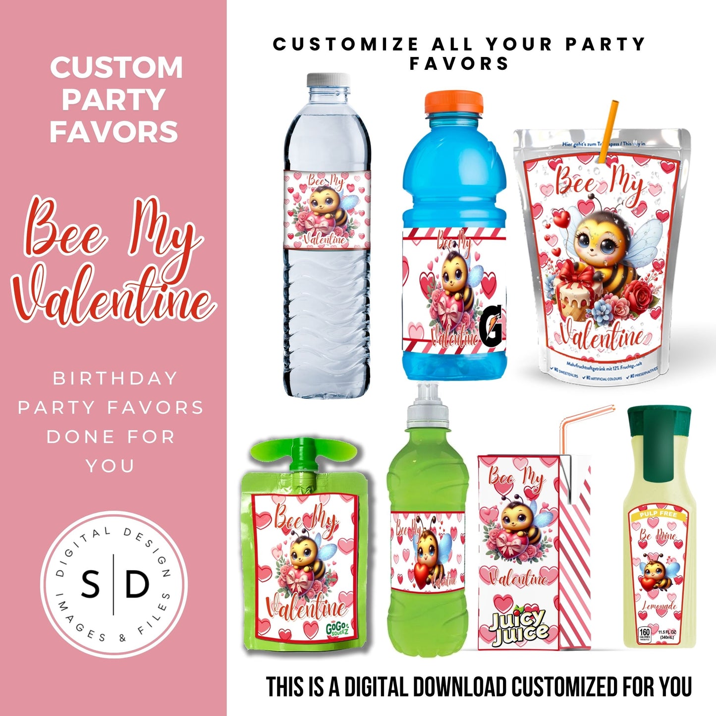 Bee My Valentine Party Favors Templates Bundle