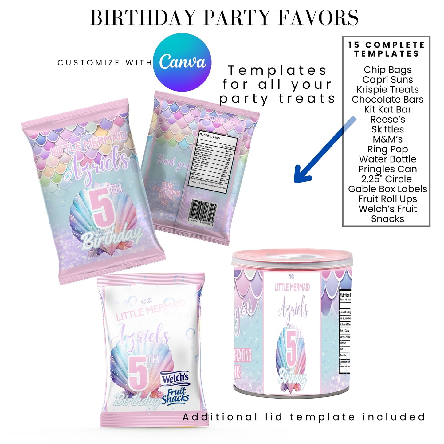 Mermaid Scales Pastel Birthday Party Favor Templates Bundle