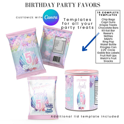 Mermaid Scales Pastel Birthday Party Favor Templates Bundle