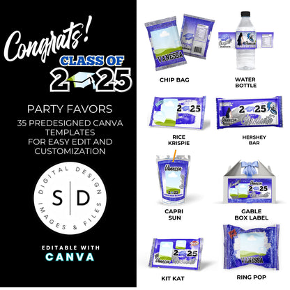 Congrats Class of 2025 – Blue & Silver Graduation Party Favor Bundle