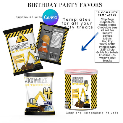 Under Construction Birthday Party Favor Templates Bundle