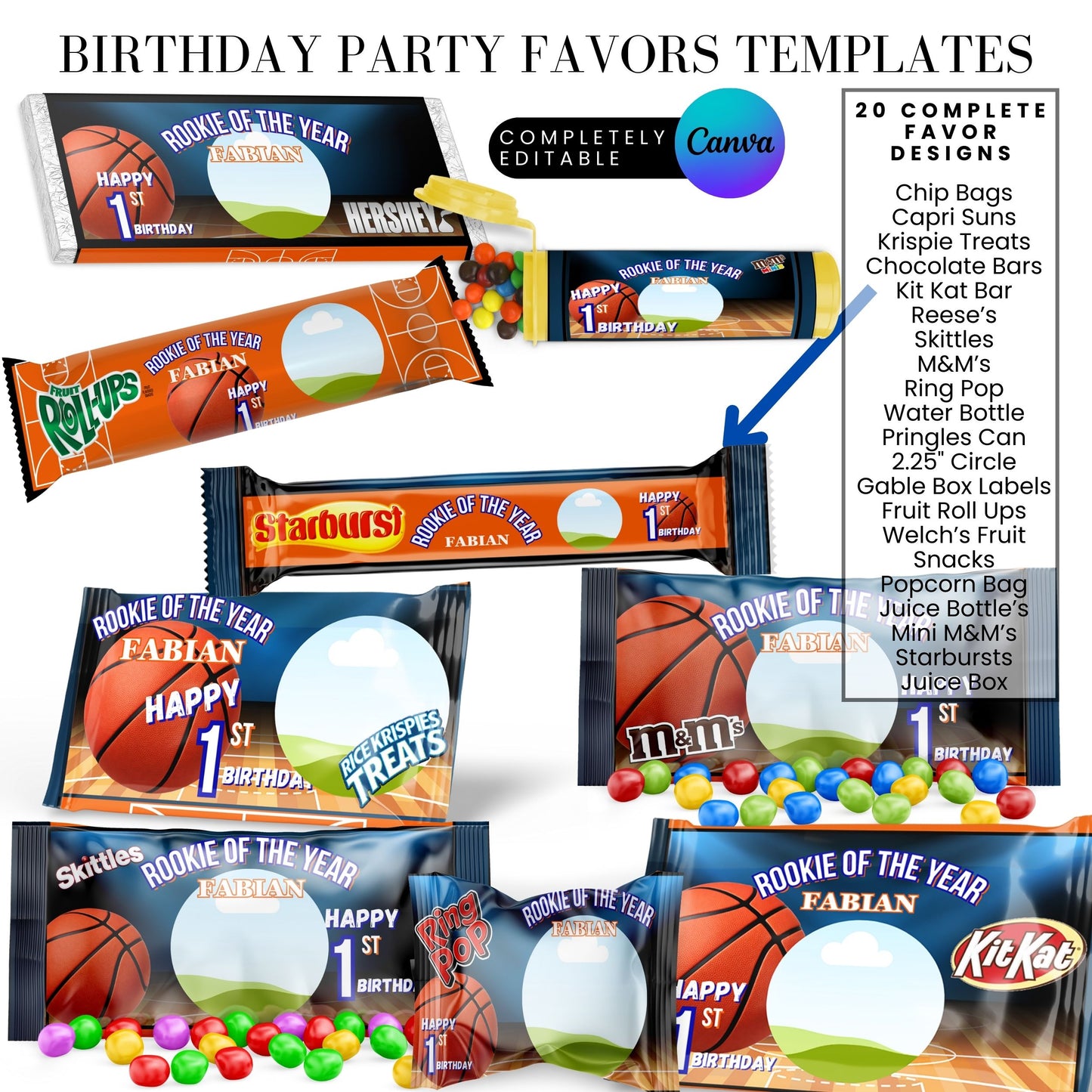 Rookie of The year Basketball Birthday Party Favor Templates Bundle