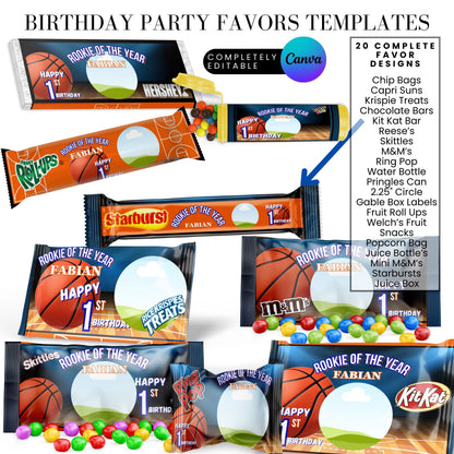 Rookie of The year Basketball Birthday Party Favor Templates Bundle